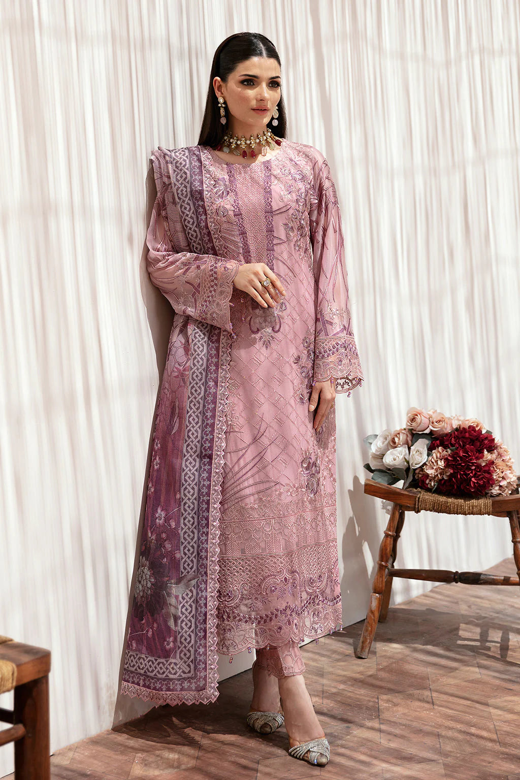 3 pc Embroidered Chiffon T-203