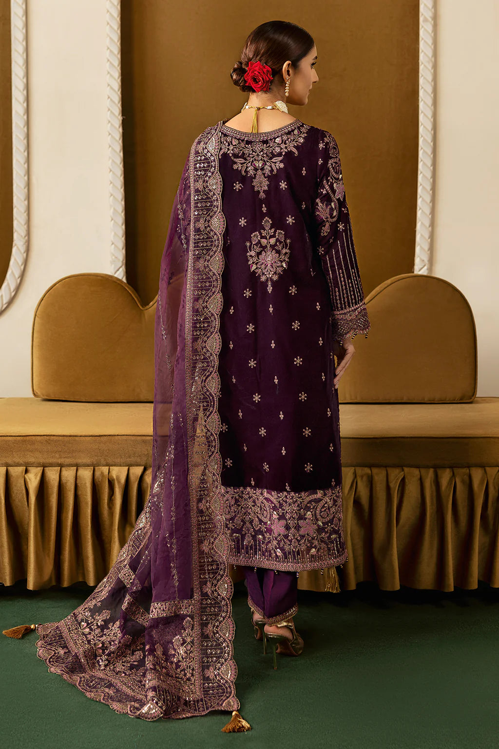 Plum - Fancy Embroidered Velvet - V-605