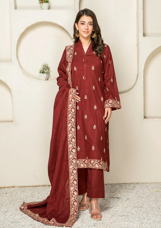 3 Piece Tilla Embroidered Khaddar - MRN-Y-02